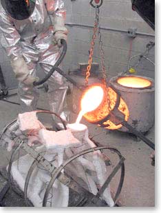 Heating and pouring molten bronze