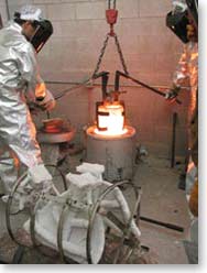Heating and pouring molten bronze